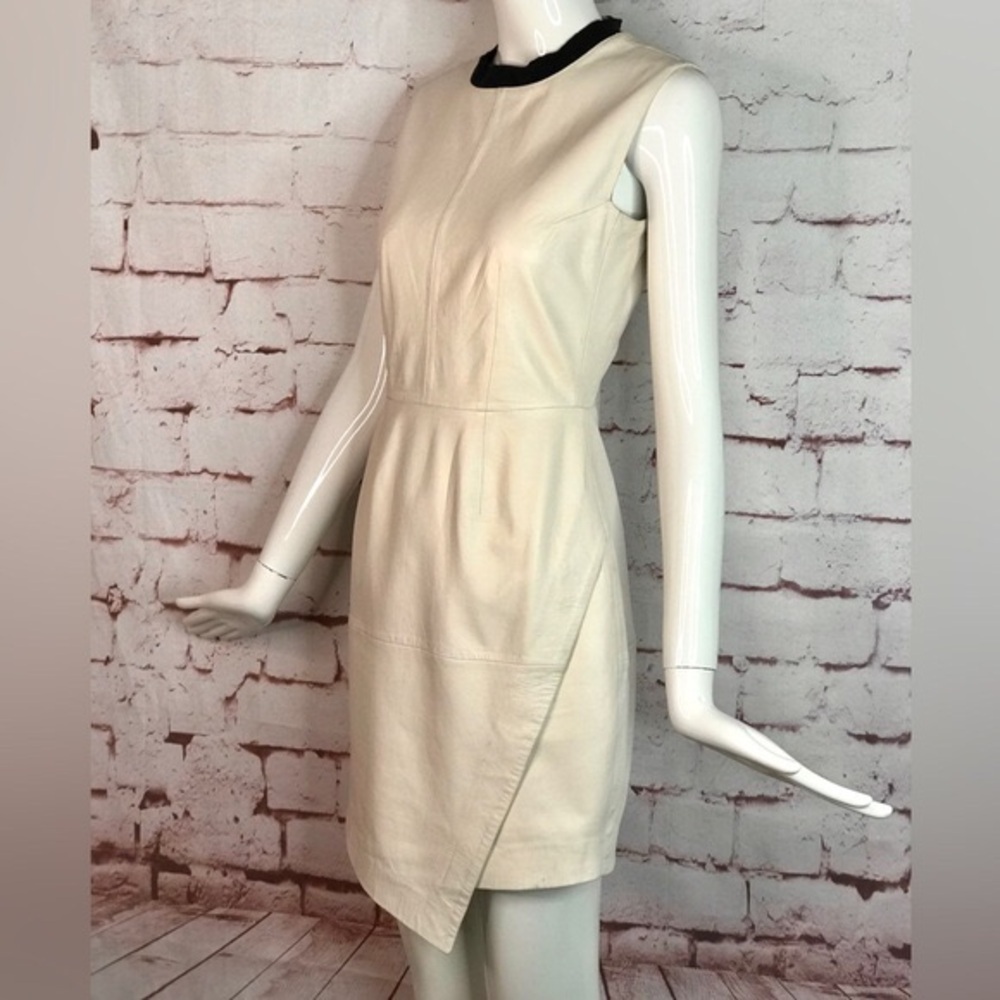 TRINA TURK Dalia Ivory Cream Lamb Leather Asymmetrical hem Dress Size 2 - Picture 4 of 16
